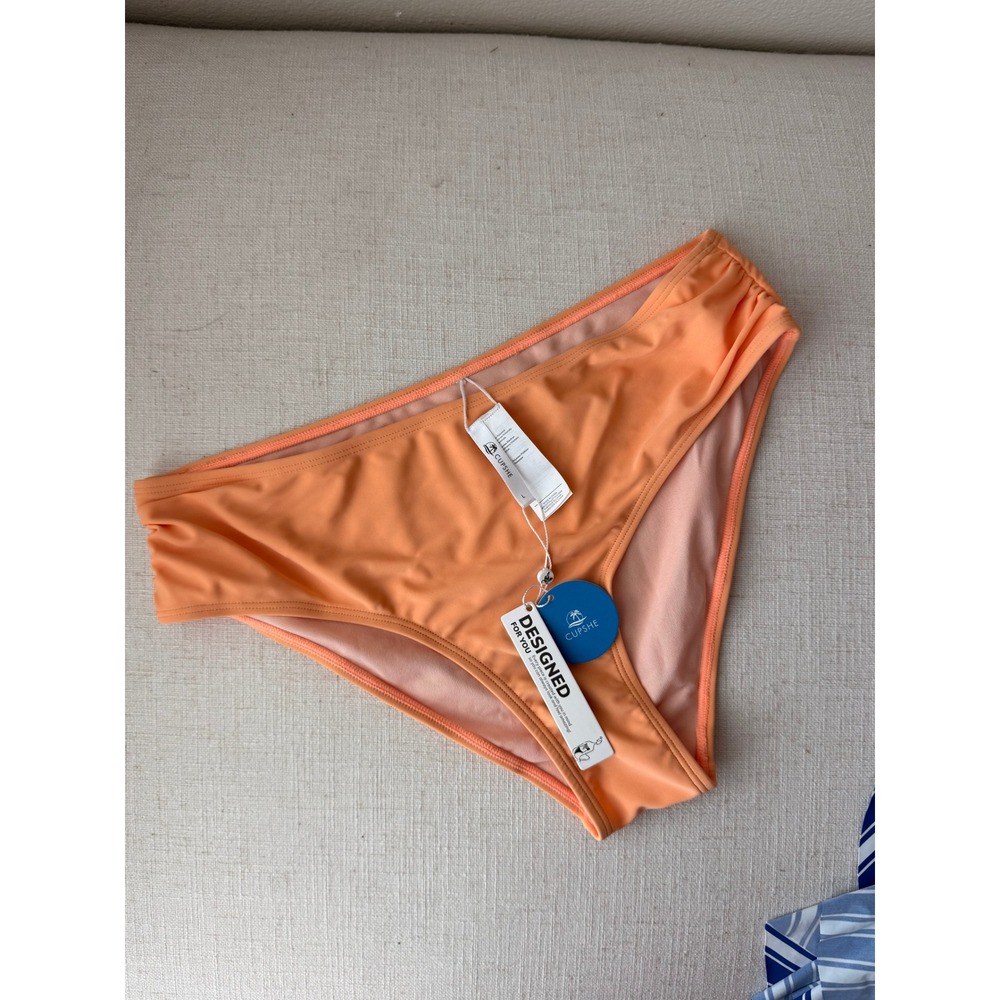 Cupshe Womens Orange Solid Mid Rise Bikini Bottom Swimwear Size L NWT